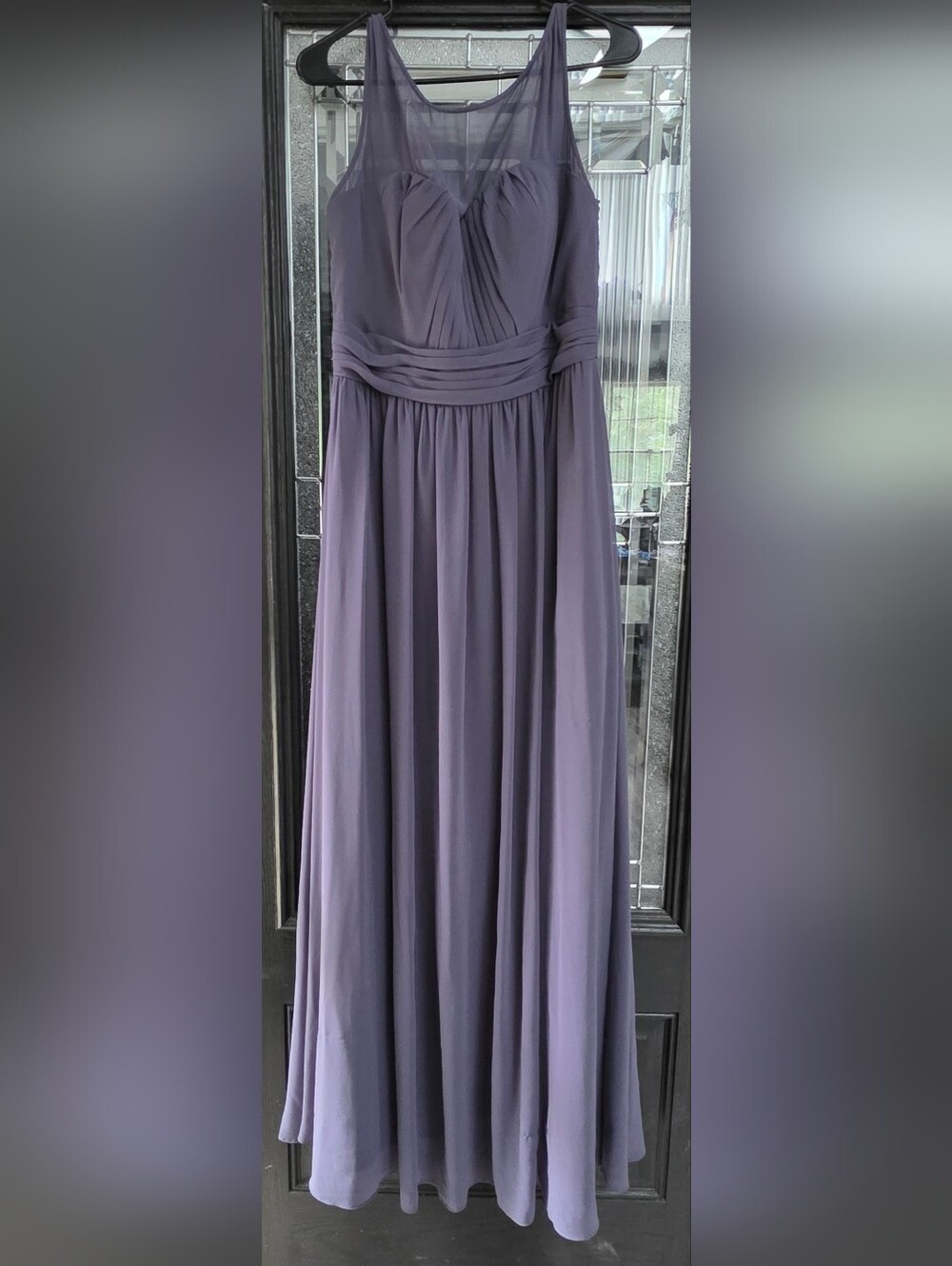 Bill Levkoff Sheer Yoke Pleated Chiffon Maxi Dress in Dusty Mauve (Size :14) - Picture 4 of 10